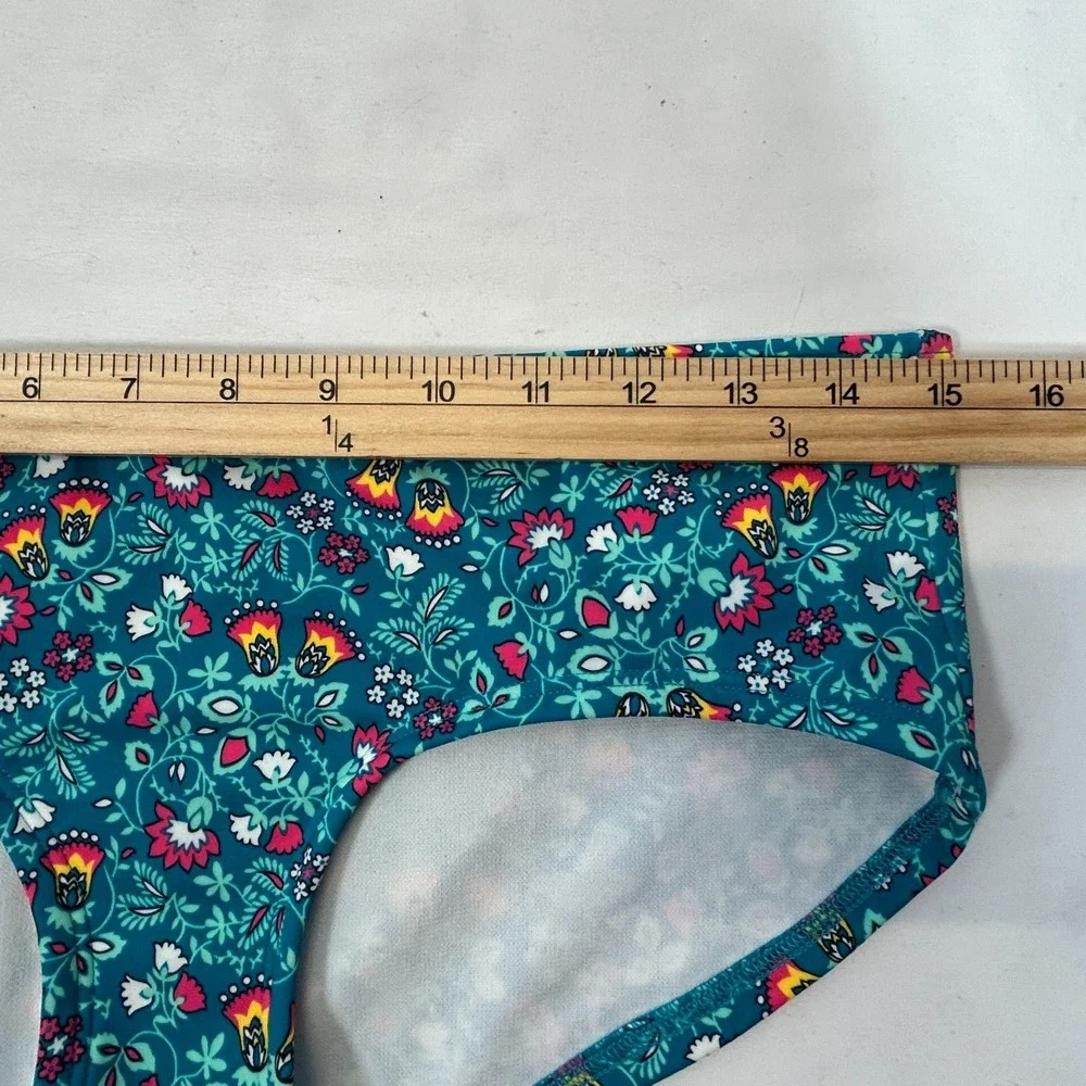 Boden Bikini Swim Bottoms Teal Blue Floral Boho Print Size 6 Flower British Suit
